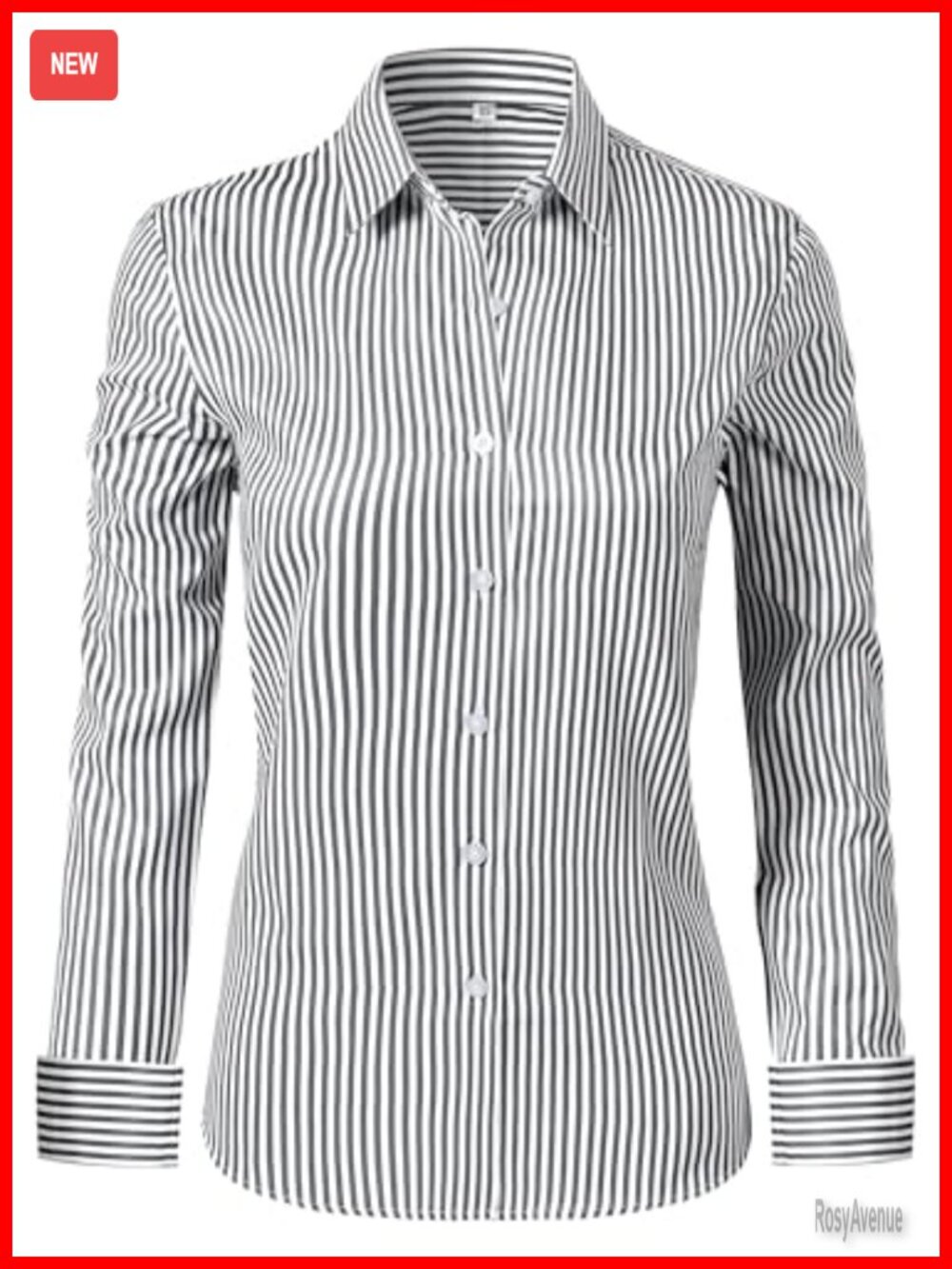 Wrinkle Free Button Down Shirt Long Sleeve Striped Formal Work Blouse